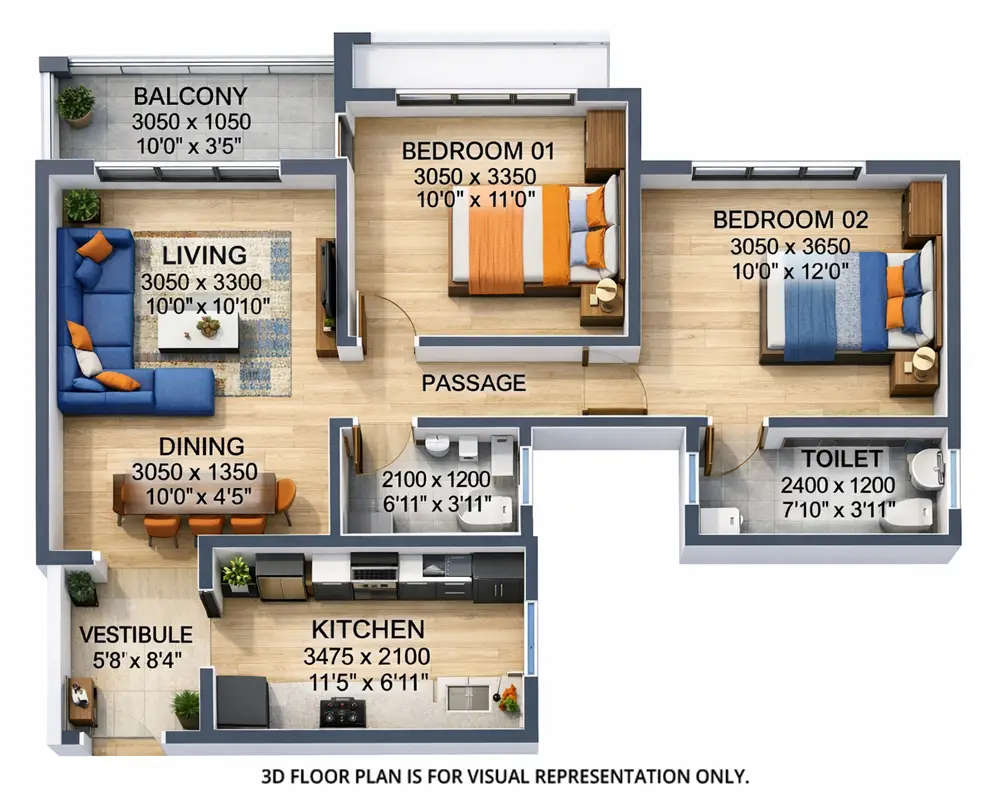 Floor plan for 2 BHK