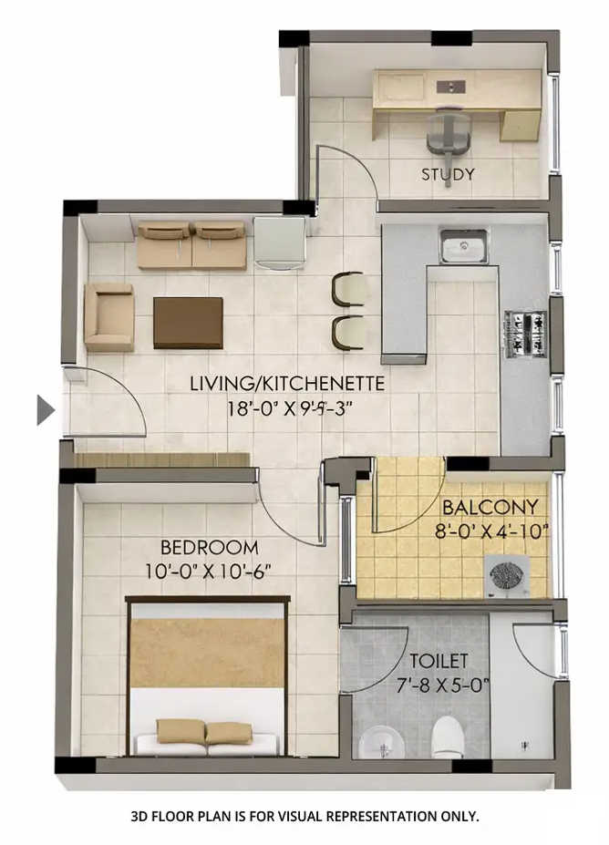 Appaswamy Trellis Vadapalani - Floor plan 1.5 BHK 611 Sq.ft