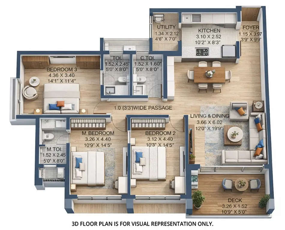 Floor plan for 3 BHK