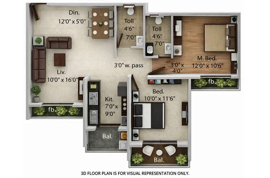 Floor plan for 2 BHK