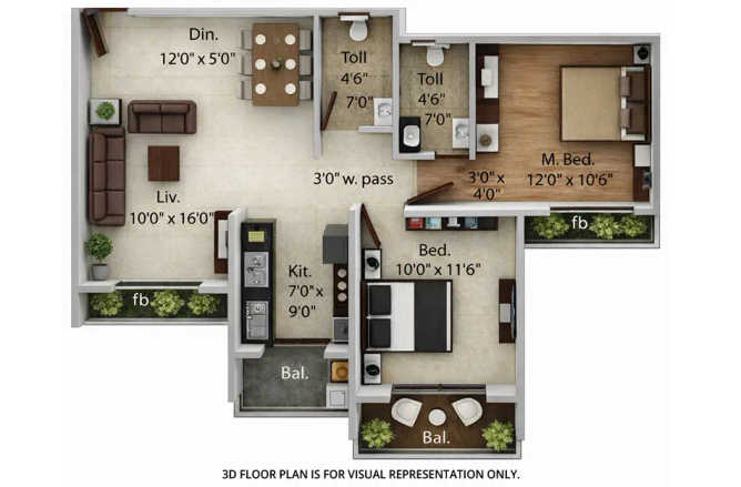 Today Euphoria Ulwe - Floor plan 2 BHK 441 Sq.ft