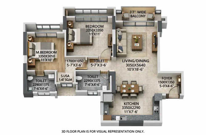 Raymond Ten X Era Pokhran Road 1 - Floor plan 2 BHK 711 Sq.ft