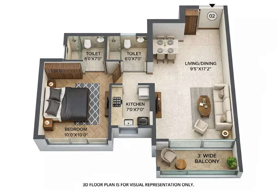 Floor plan for 1 BHK