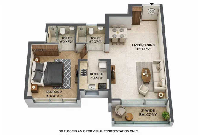 Runwal Manpada Ghodbunder Road - Floor plan 1 BHK 471 Sq.ft