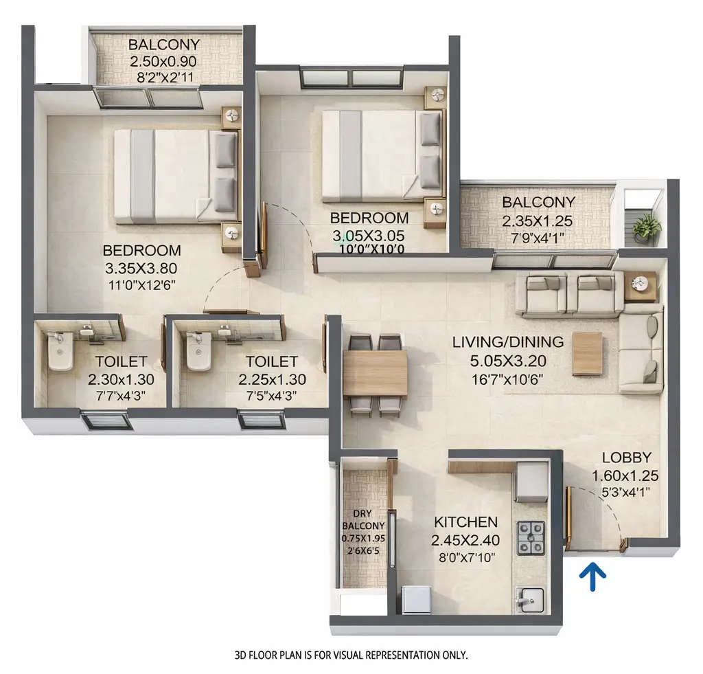 Floor plan for 2 BHK