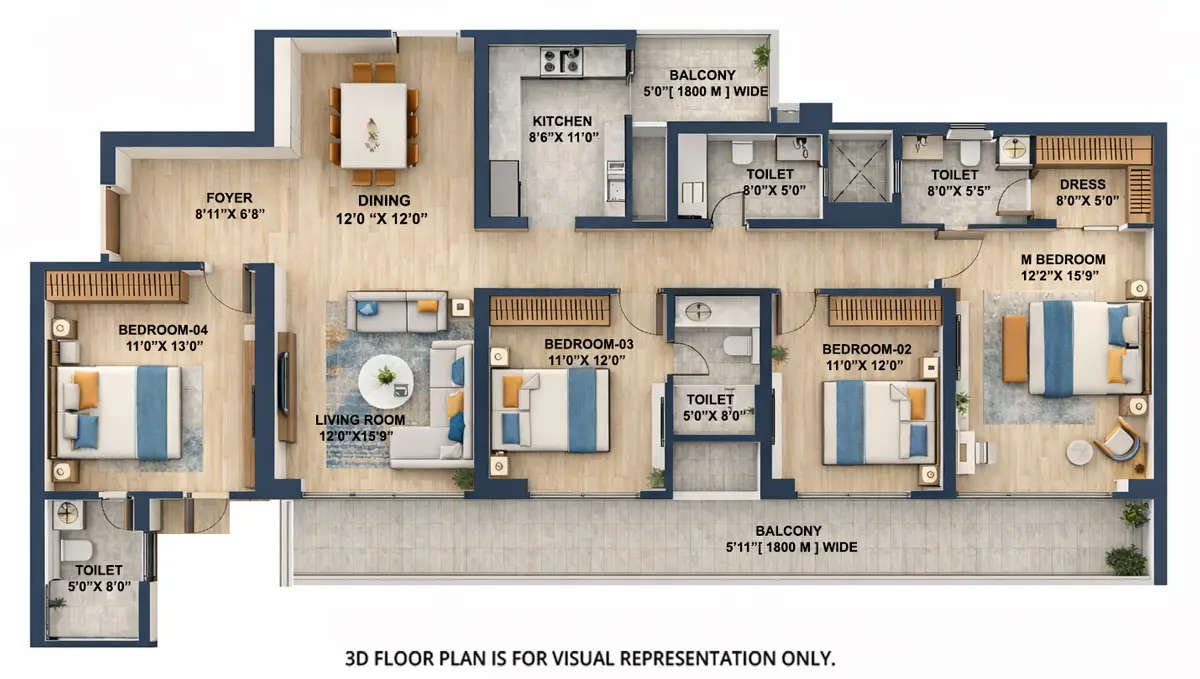Floor plan for 4 BHK