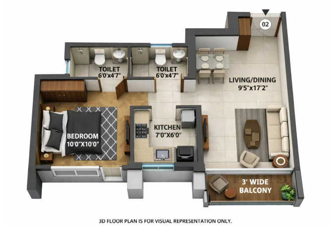 Runwal One Ghodbunder Road - Floor plan 1 BHK 471 Sq.ft