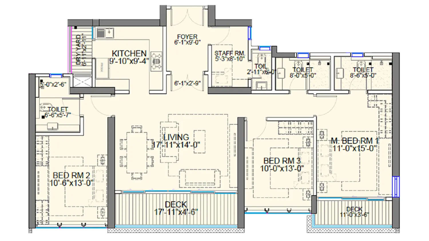 Floor plan for 3 BHK