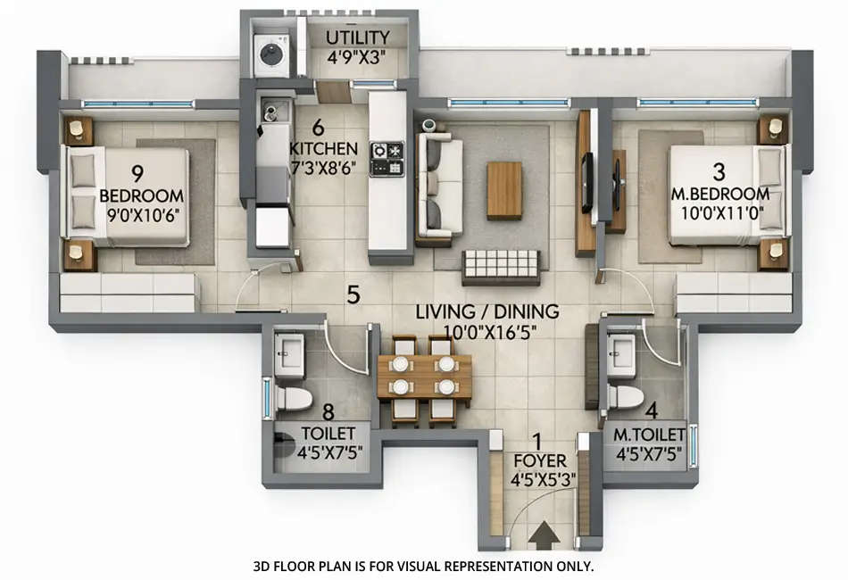 Floor plan for 2 BHK