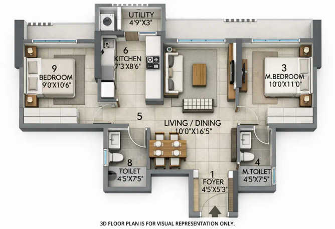 Rustomjee Uptown Urbania Majiwada - Floor plan 2 BHK 601 Sq.ft