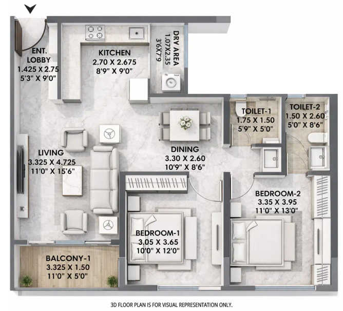 Mantra Meridian Balewadi - Floor plan 2 BHK 879 Sq.ft