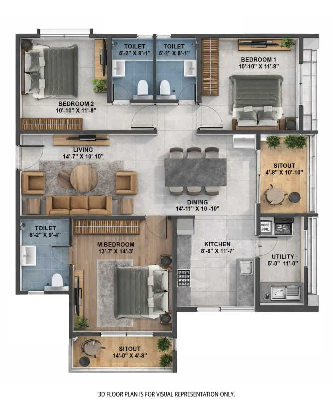 Sumadhura Sarang Whitefield - Floor plan 3 BHK 1870 Sq.ft