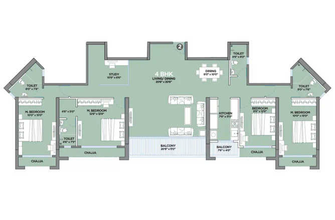 GeeCee Emerald Kharghar - Floor plan 4 BHK 1820 Sq.ft
