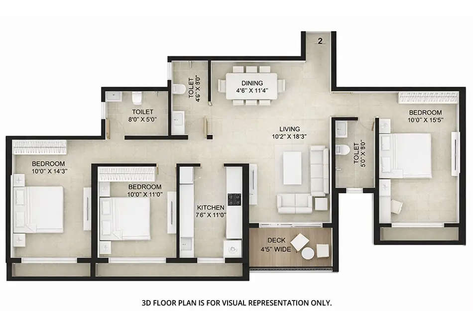 Floor plan for 3 BHK