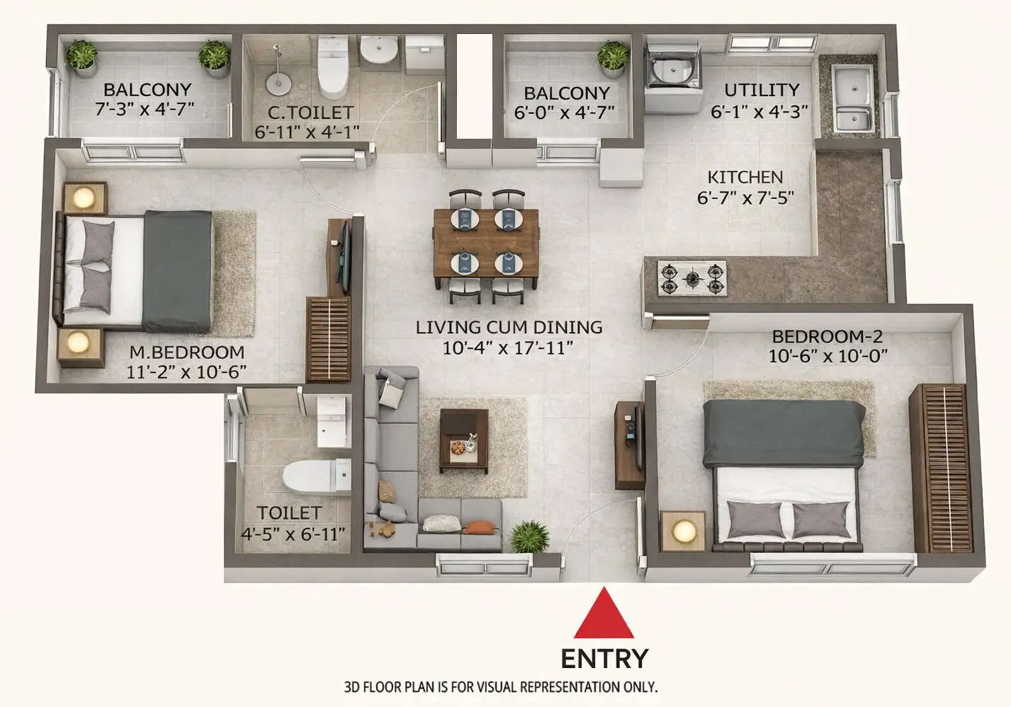 Floor plan for 2 BHK