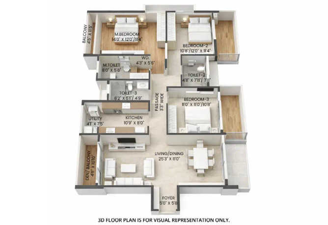 Godrej Blue New Alipore - Floor plan 3 BHK 1900 Sq.ft