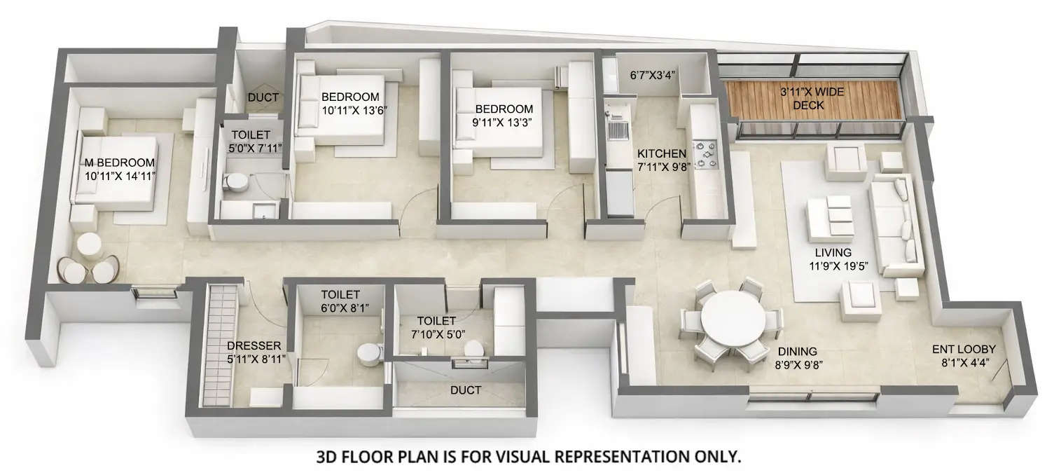 Floor plan for 3 BHK