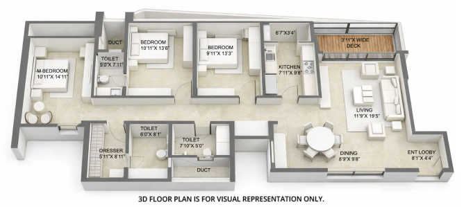 Kalpataru Magnus Bandra - Floor plan 3 BHK 1321 Sq.ft