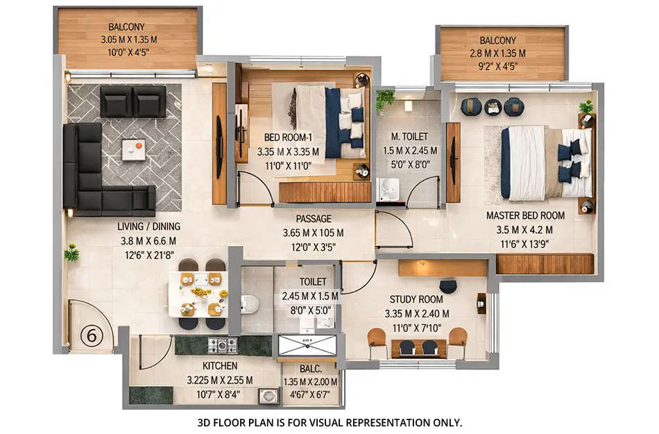 Floor plan for 2.5 BHK