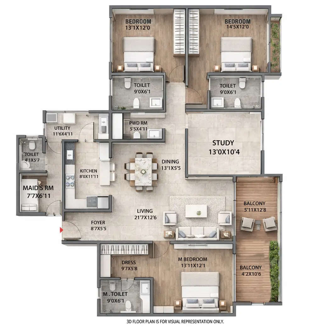 Floor plan for 3 BHK