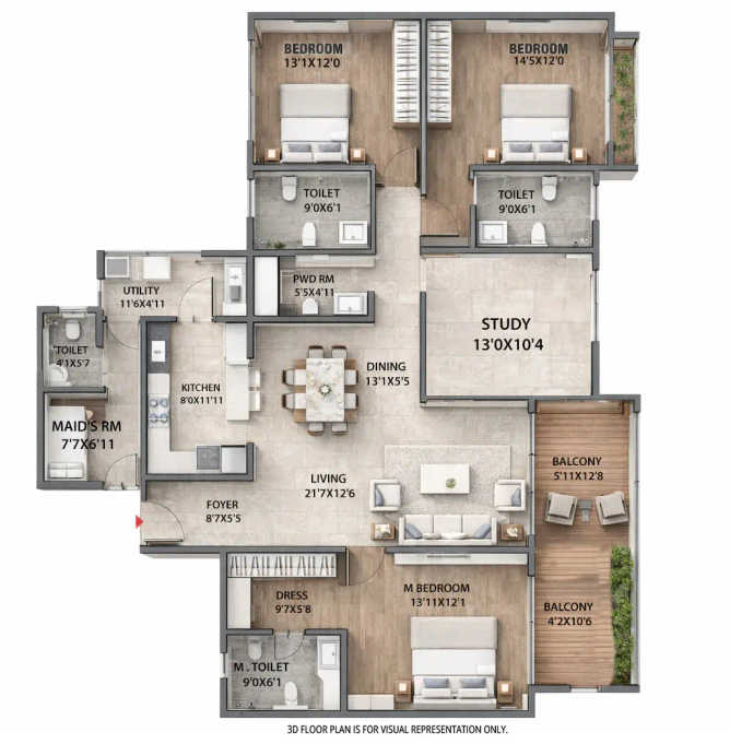 Brigade Insignia Yelahanka - Floor plan 3 BHK 2481 Sq.ft