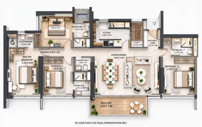 Kasturi Balmoral Towers Balewadi - Floor plan 4 BHK 1581 Sq.ft