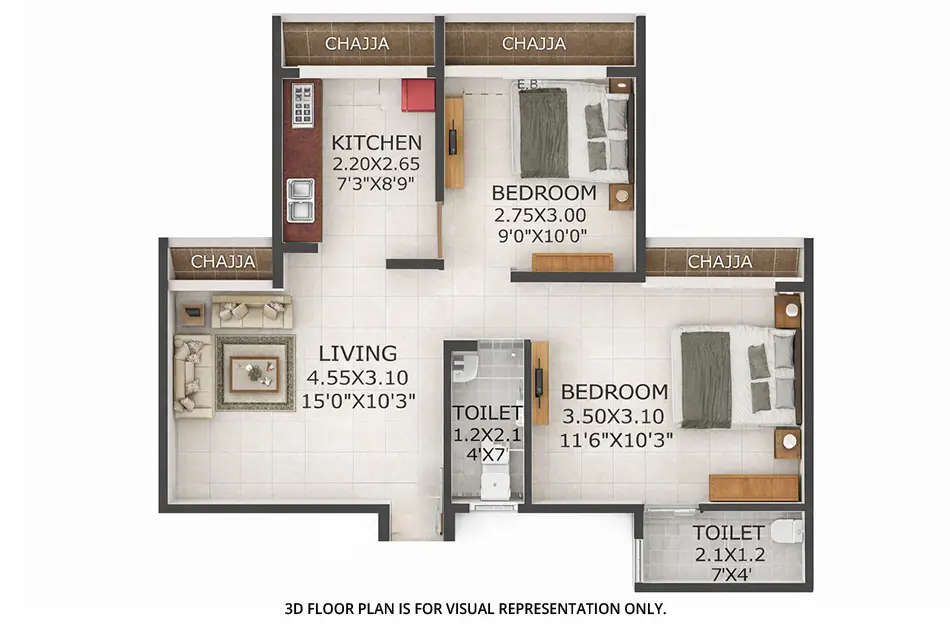 Floor plan for 2 BHK