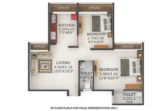 Gami Viona Kharghar - Floor plan 2 BHK 650 Sq.ft