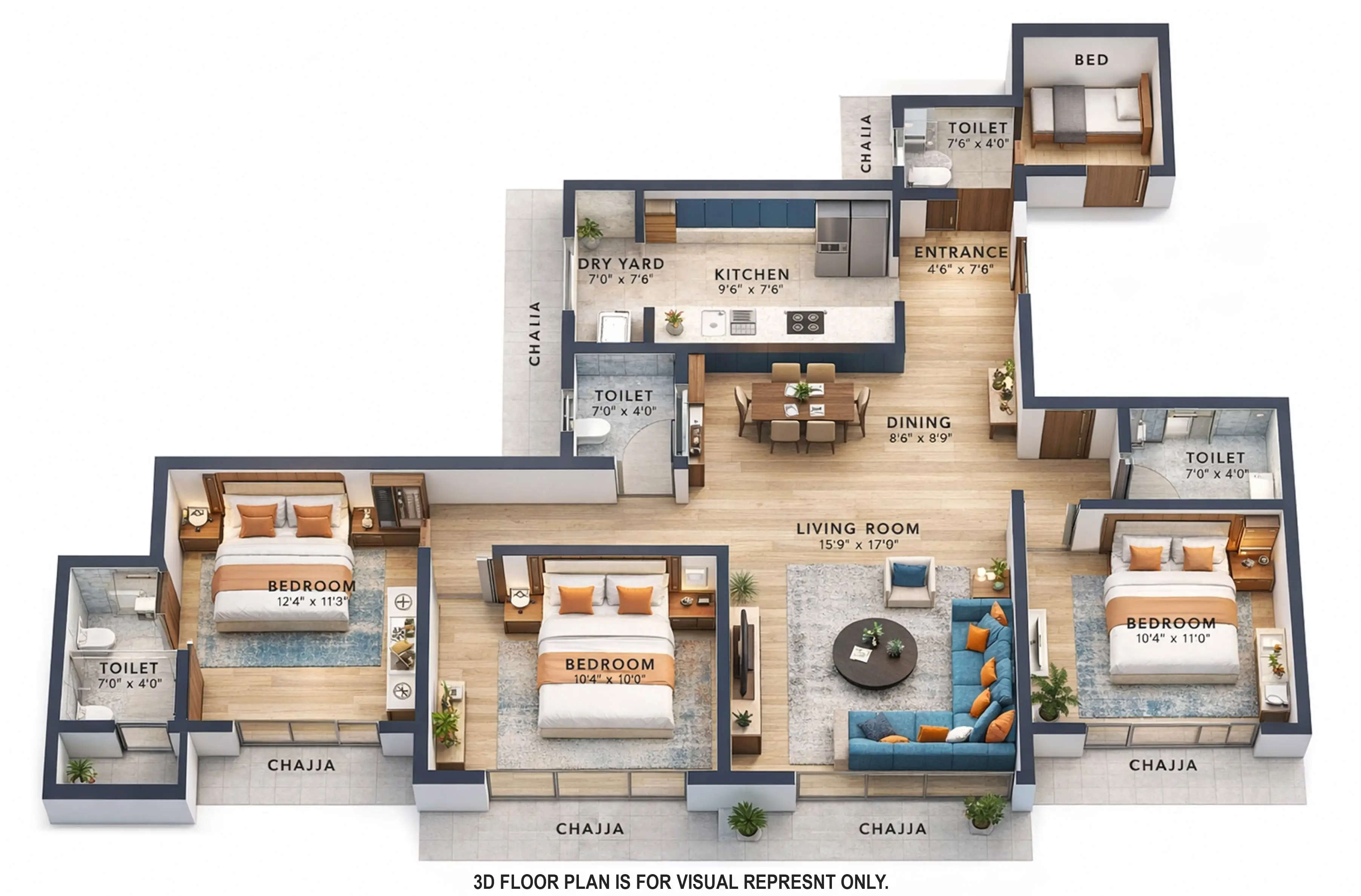 Floor plan for 3 BHK