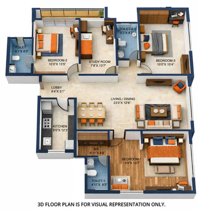 Western Heights Andheri - Floor plan 3.5 BHK 1274 Sq.ft