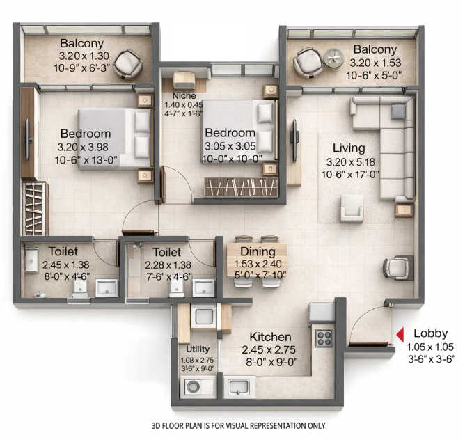 Kohinoor Royale Towers Hinjewadi - Floor plan 2 BHK 813 Sq.ft