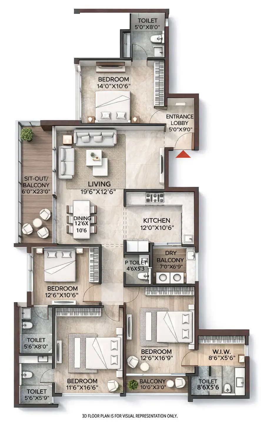 Floor plan for 4 BHK