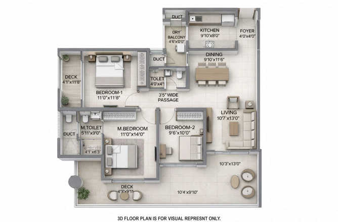 Prestige Siesta Mulund - Floor plan 3 BHK 1441 Sq.ft