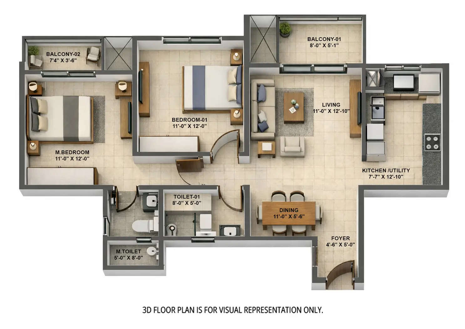 Floor plan for 2 BHK