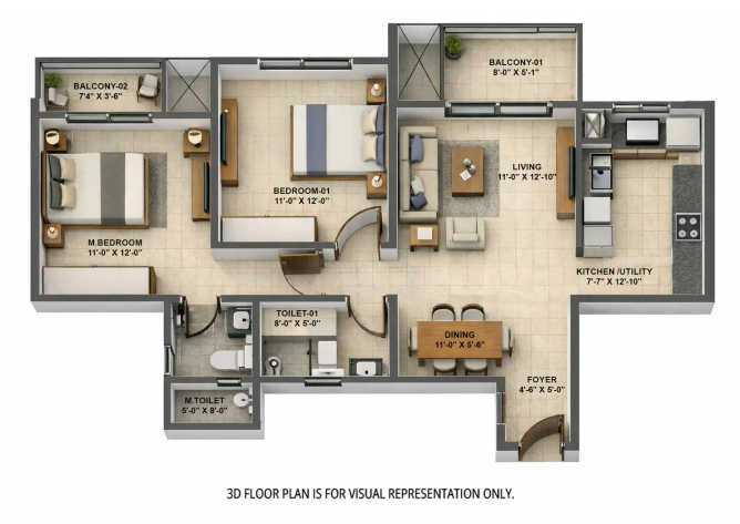 Birla Trimaya Devanahalli - Floor plan 2 BHK 801 Sq.ft