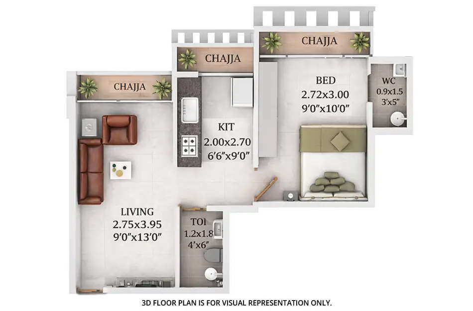 Floor plan for 1 BHK