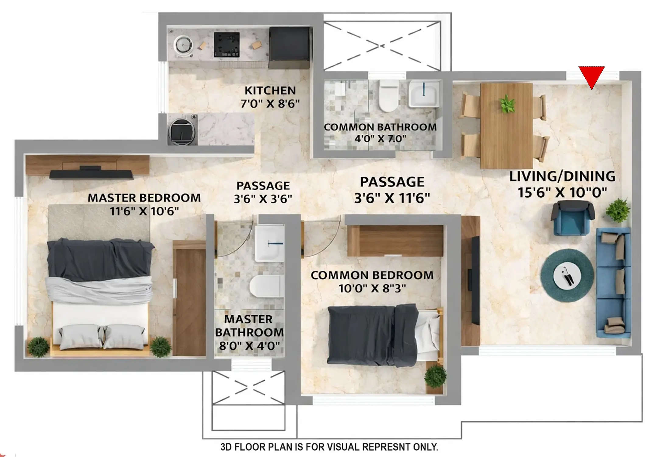 Floor plan for 2 BHK