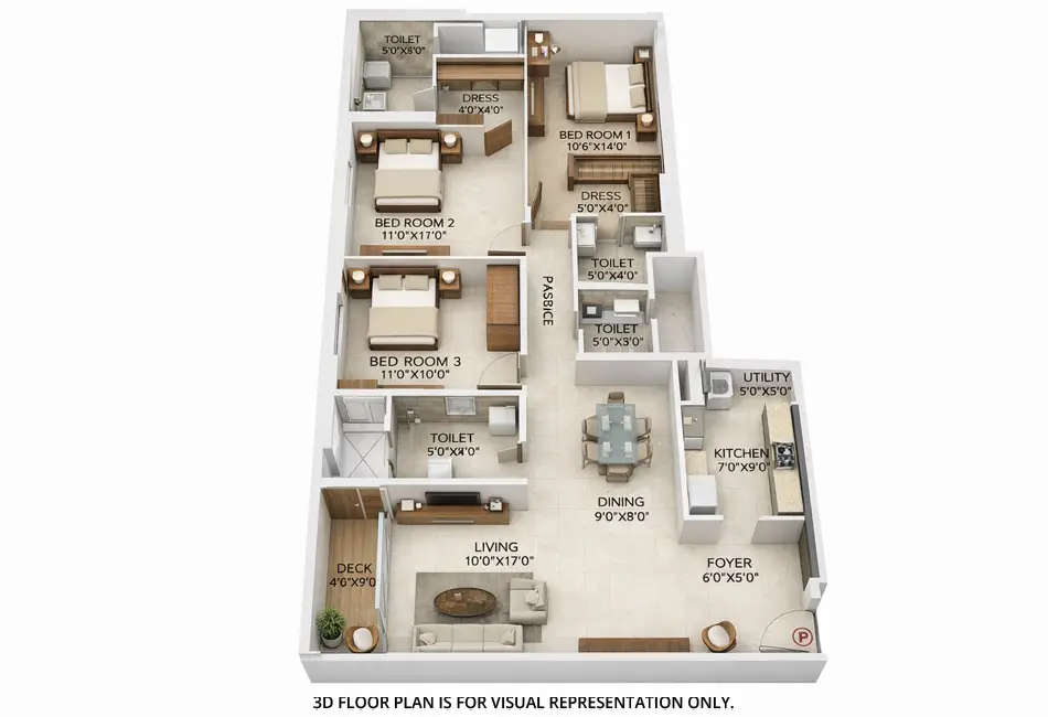 Floor plan for 3 BHK