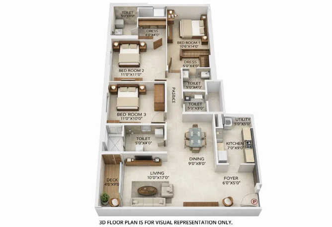 Runwal Zenith Balkum - Floor plan 3 BHK 1064 Sq.ft