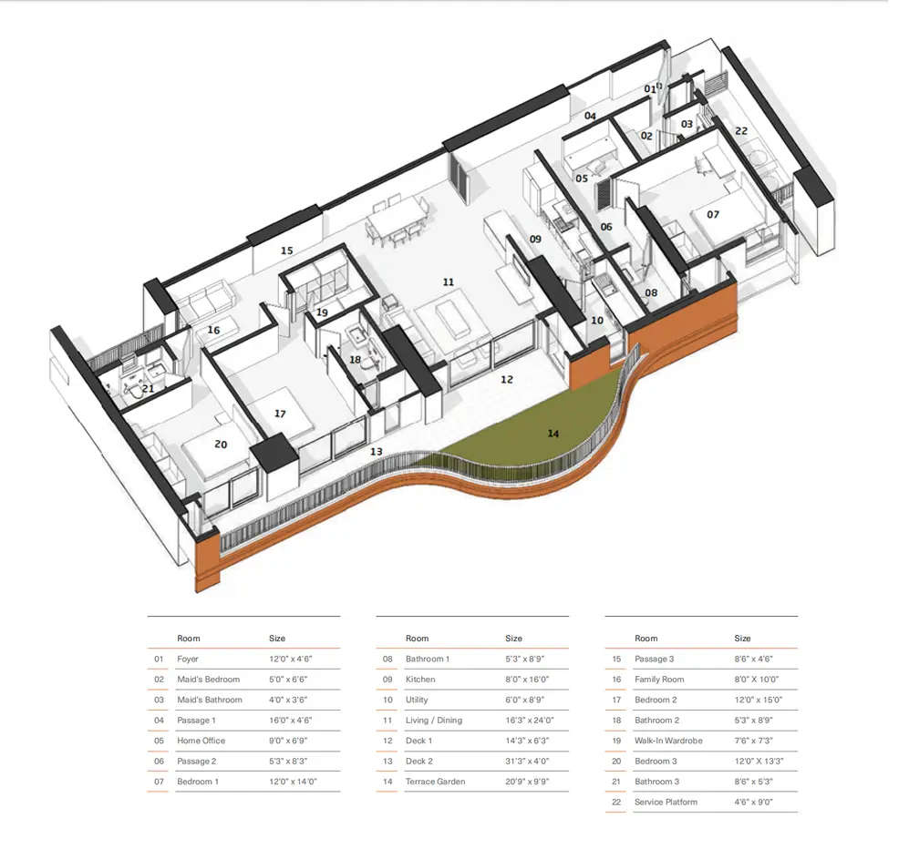 Floor plan for 3 BHK