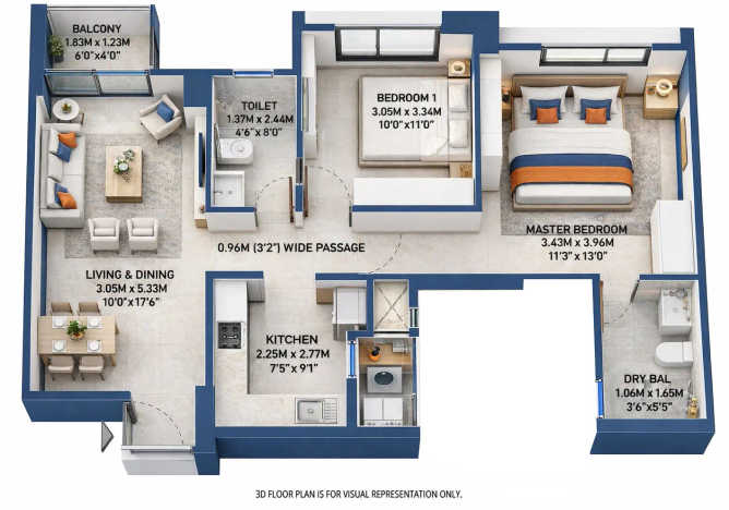 Birla Evam Manjri BK - Floor plan 2 BHK 723 Sq.ft