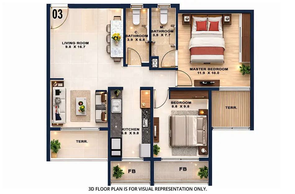 Floor plan for 2 BHK