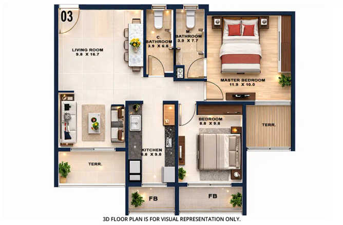 Kamdhenu Excelencia Dronagiri - Floor plan 2 BHK 606 Sq.ft