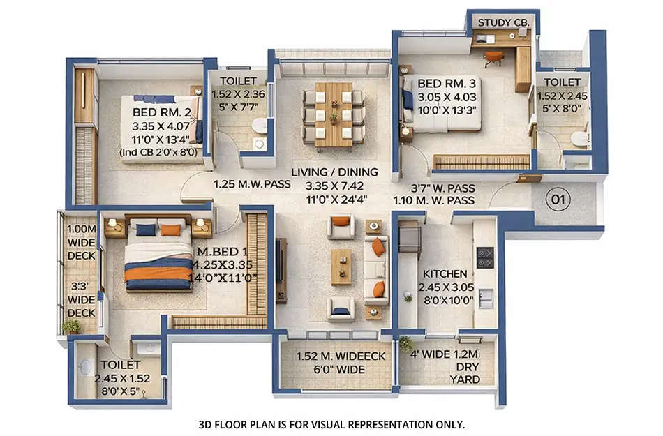 Floor plan for 3 BHK