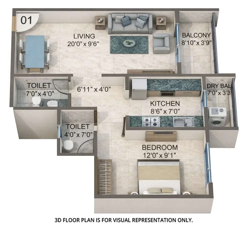 Floor plan for 1 BHK