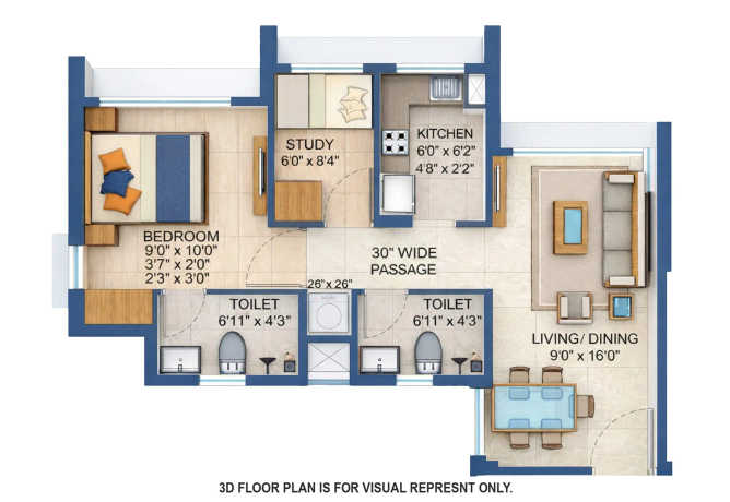 Runwal Forest Kanjurmarg - Floor plan 1.5 BHK 465 Sq.ft