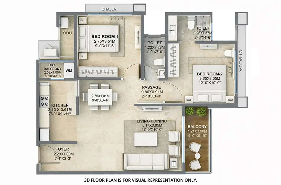 Floor plan for 2 BHK