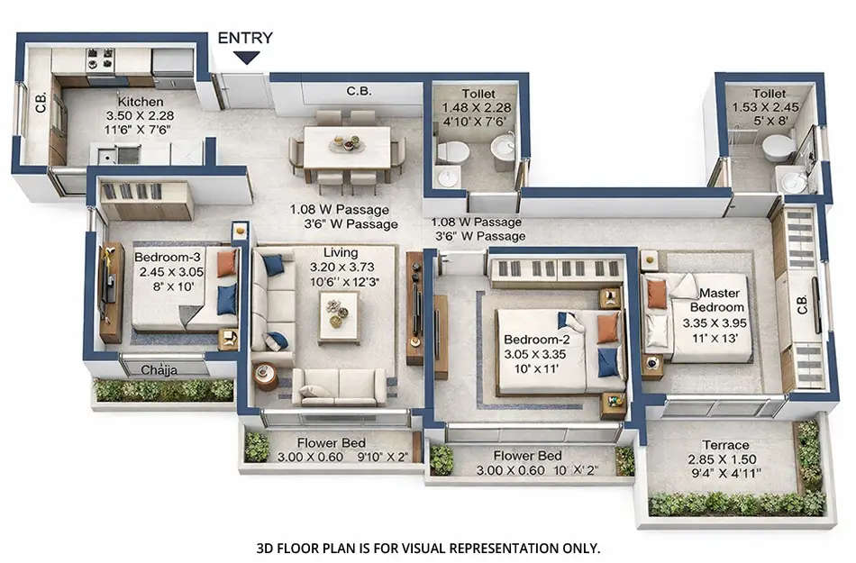 Floor plan for 3 BHK