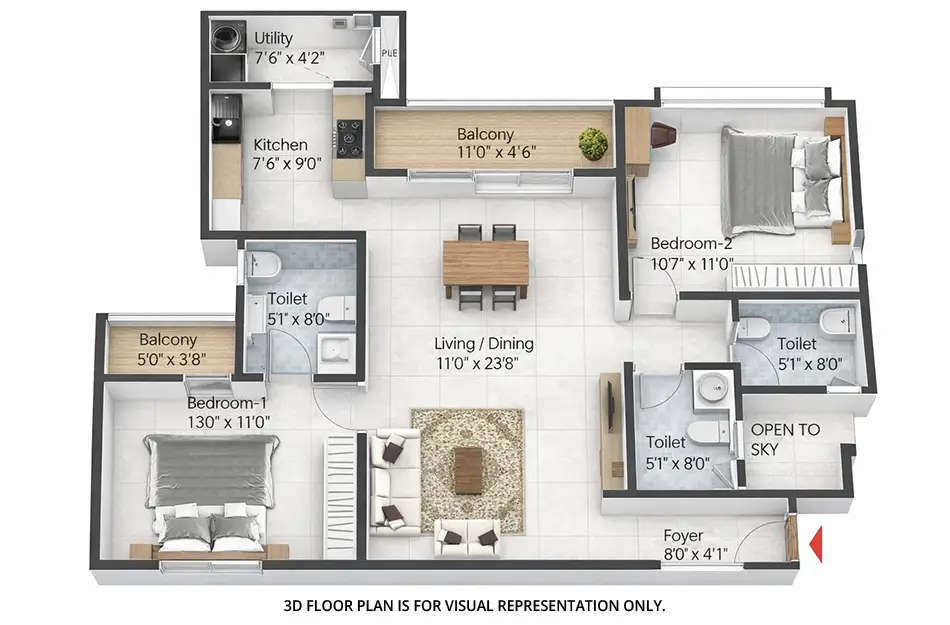 Floor plan for 2 BHK