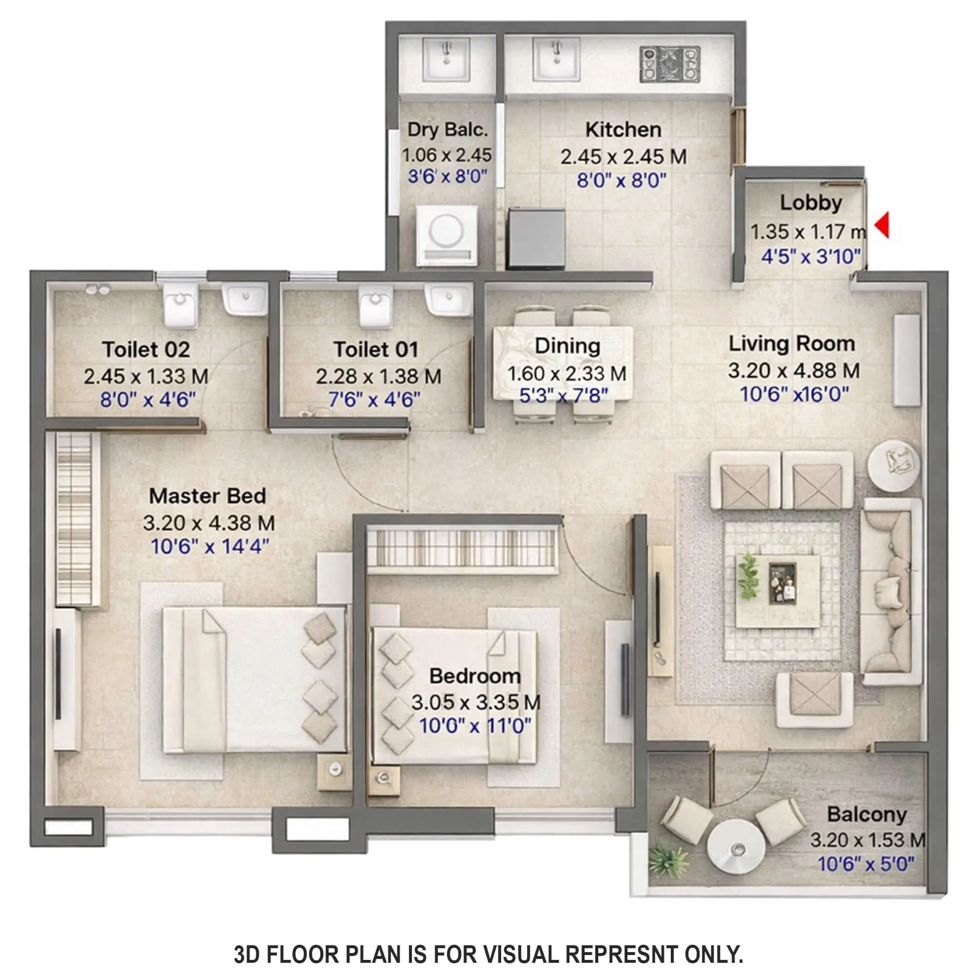 Floor plan for 2 BHK